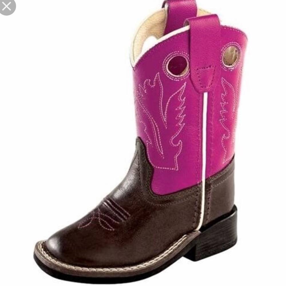 Old West Pink Leather Square Toe Cowboy Boots